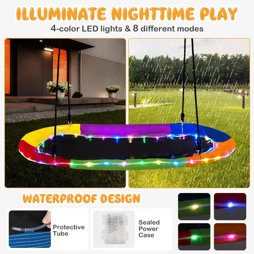 Miniatura 2 de Costzon Columpio de plataforma gigante de 700 libras y 60 pulgadas con luz, cuerdas ajustables para colgar, tela Oxford 600D impermeable, columpio