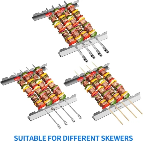 Miniatura 3 de Estante para brochetas de kebab - Estante de barbacoa de acero inoxidable compatible con brochetas de madera, redondas, metálicas, planas o de bambú