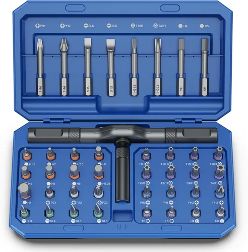 Bomivoi Juego de destornilladores magnéticos 42 en 1, juego de destornilladores de trinquete, juego de destornilladores magnéticos multibits con Azul
