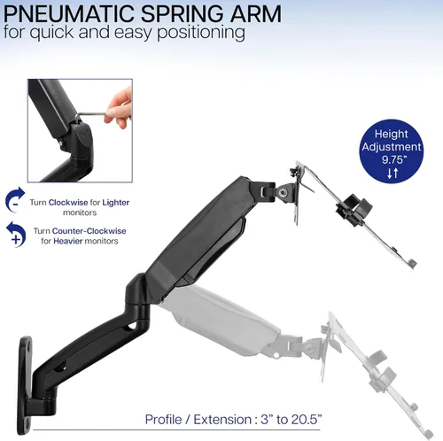 Miniatura 3 de VIVO Soporte de pared para laptop con brazo neumático extensible ajustable en altura, soporte articulado de movimiento completo, bandeja para Negro