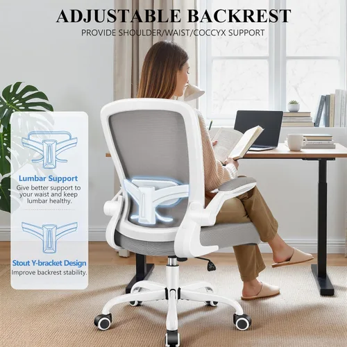 Miniatura 7 de FelixKing Silla de oficina, silla de escritorio ergonómica, sillas de malla transpirable, respaldo alto, soporte lumbar ajustable, reposabrazos Gris