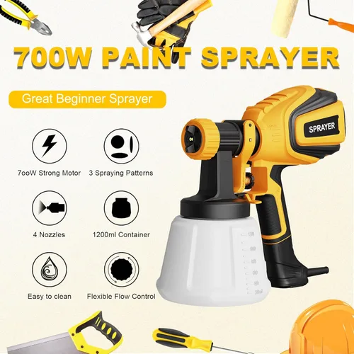 Miniatura 2 de VONFORN Pulverizador de pintura, pistola de pulverización HVLP de 700 W con juntas de limpieza y soplado, 4 boquillas y 3 patrones, fácil de Amarillo