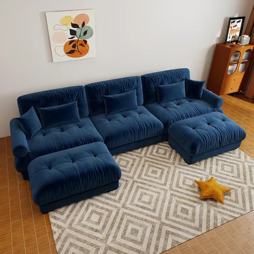 Miniatura 74 de Sofá modular de gran tamaño de 94 pulgadas, sofás seccionales grandes de color beige y blanco para sala de estar, juego de sofá de terciopelo, sofás