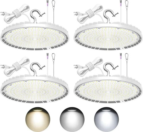 Miniatura 11 de KUKUPPO Luz LED de alta bahía de 150 W, 120 W, 90 W, ajustable, 4500 K, 5000 K, 5700 K, luz LED de alta bahía con enchufe para almacén de fábrica