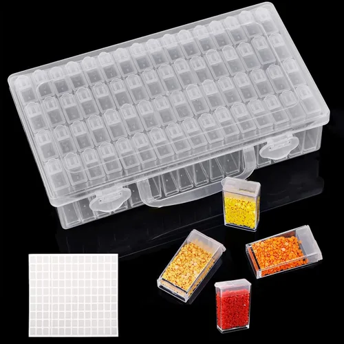 Huacan Contenedores de Almacenamiento para Pintura de Diamantes, Accesorios para Pintura de Diamantes, Caja de Almacenamiento de 64 Rejillas