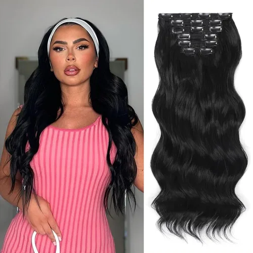 Miniatura 15 de Extensiones de cabello con clip de Vigorous de 20 pulgadas, con reflejos rubio playa, extensiones de cabello ondulado largo y suave de cabello
