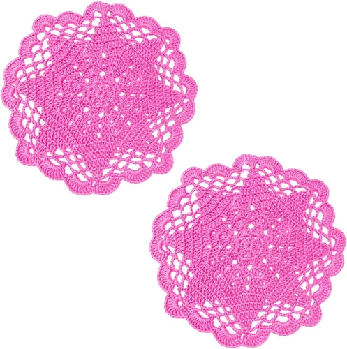 Miniatura 33 de Juego de 2 manteles individuales de encaje con diseño de flores huecas de ganchillo, manteles individuales de encaje para taza de té, aniversario
