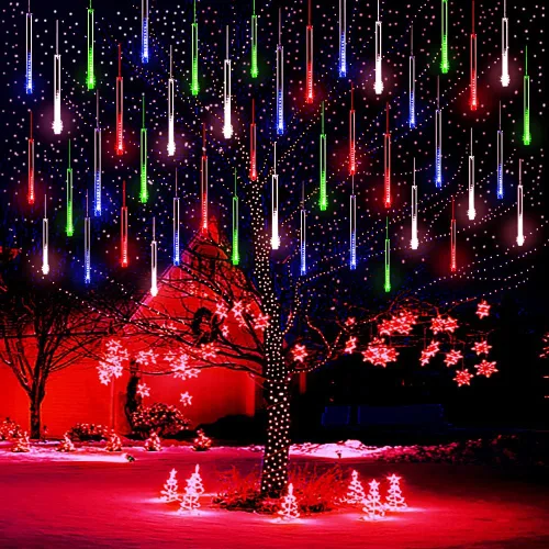Miniatura 6 de Purtuemy - Luces de Halloween para exteriores, luces con diseño de lluvia de meteoritos, 12 pulgadas, 8 tubos, luces de hadas en cascada