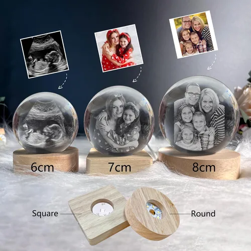 Miniatura 3 de Bola de Cristal con Foto de Ultrasonido Personalizada, Bola Decorativa Mágica de Cristal Láser 3D Personalizada con Soporte de Luz, Marco de Foto