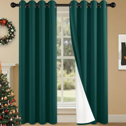 Miniatura 81 de 2 paneles de cortinas 100% opacas, cortinas ligeras con aislamiento térmico con ojales para dormitorio, sala de estar, tratamiento de ventana