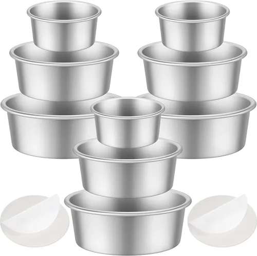 Mumufy Juego de 9 moldes redondos de aluminio antiadherentes para tartas pequeñas, herramientas redondas para hornear pasteles de queso para fiestas