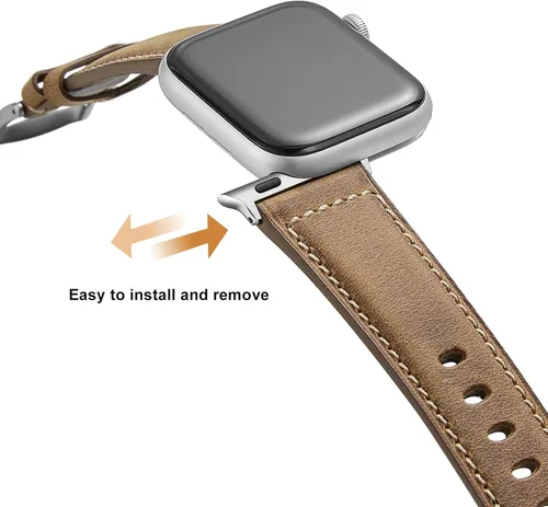 Miniatura 3 de Genuine Leather Watch Band Compatible with Apple Watch,Italian Cowhide,Retro Style,Black Buckle,Golden Brown and Chestnut Brown,38/40/41mm and