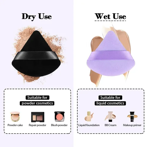 Miniatura 3 de 8 piezas Esponja para polvo de cara en forma de triángulo, suave y aterciopelada, para polvo suelto, polvo corporal, esponja de maquillaje