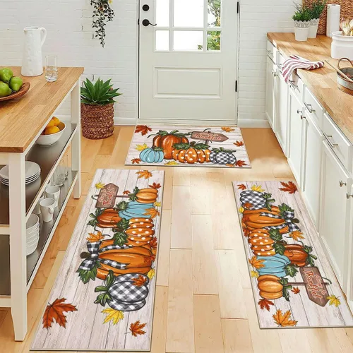 Miniatura 10 de Juego de 3 tapetes de cocina de Feliz Navidad, alfombras antideslizantes de cocina para invierno y fiestas navideñas Xmas, alfombra cómoda
