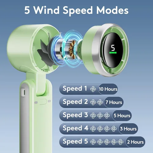 Miniatura 4 de Mini ventilador portátil de mano, potente ventilador turbo plegable, batería de 10000 mAh y velocidad de 50000 RPM, ventiladores personales Verde