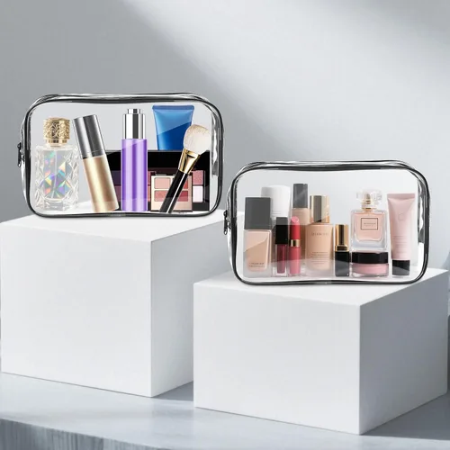 Miniatura 5 de Bolsa de maquillaje transparente AURUZA, bolsas de aseo portátiles para viajes con cremallera, bolsas organizadoras transparentes aprobadas por