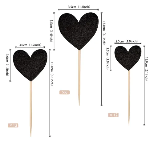 Miniatura 2 de 30 piezas de decoración para cupcakes con diseño de corazón con purpurina para cupcakes, despedida de soltera, boda, compromiso, decoración de Negro
