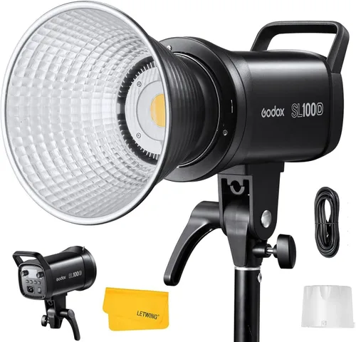 Godox Luz de video LED SL100D, 100W TLCI≥97 CRI≥96,5600K Iluminación continua, 8 efectos de iluminación FX, 32100Lux @1M Bowens Mount COB LED luz