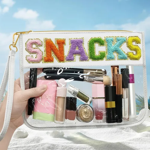 Miniatura 6 de Bolsa de viaje transparente con cremallera de chenilla, bolsa de maquillaje de nailon, bolsa de maquillaje de preparación, bolsa de aseo Bocadillos