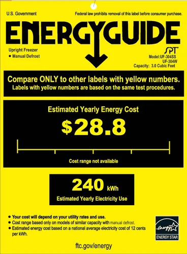 Miniatura 2 de SPT UF-304W: Congelador vertical de 3.0 pies cúbicos en blanco - ENERGY STAR