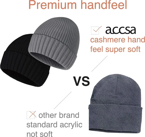 Miniatura 3 de accsa 2 Pack Men Winter Knit Beanie Hats Soft Warm Stretchy Skull Cap Unisex Cuffed Plain Hat for Men