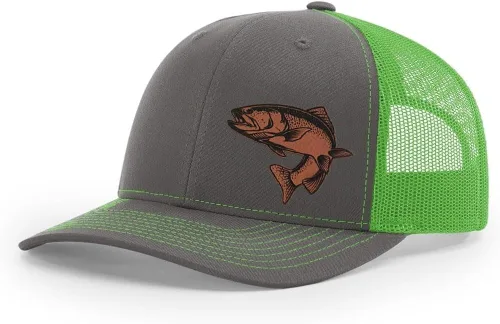 Miniatura 59 de Sombrero de pesca de trucha con parche de cuero grabado láser Richardson 112 Snapback Trucker Cap
