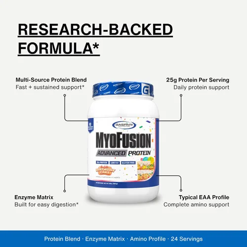 Miniatura 6 de Gaspari Nutrition Myofusion Advanced Protein, mezcla de proteínas con proteína de suero de leche, proteína de caseína y proteína aislada, baja