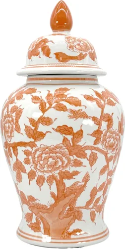 Miniatura 12 de Galt International Jarrón de Templo de Cerámica Chinoiserie Floral Marrón y Blanco de 18" con Tapa - Jarrón de Jengibre Decoración para Hogar