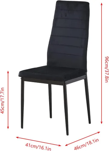 Miniatura 6 de Juego de 4 mesas de comedor y sillas negras modernas de 5 piezas para cocina pequeña, mesa rectangular de vidrio templado y 4 sillas de terciopelo