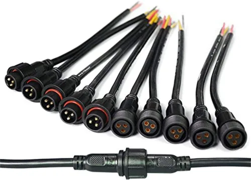 Miniatura 8 de 5 pares de conectores eléctricos LED de 2 pines negros para luces LED, cable de extensión de 20 cm, 40 cm/par, 0.3mm², tuerca de 15 mm