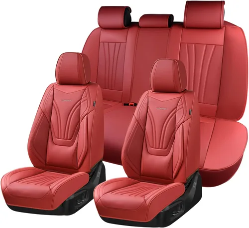 Miniatura 32 de Coverado Fundas para Asientos de Coche, Protector de Asiento con Soporte Lumbar y Reposacabezas Removible, Cojín de Asiento de Piel Transpirable