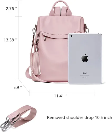 Miniatura 22 de Bromen - Mochila tipo bolso de mano de piel antirrobo para mujer a la moda, Beige floral, L