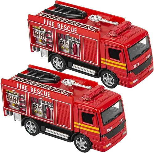 ArtCreativity Juguete de camión de bomberos fundido a presión, juego de 2 juguetes de camión de bomberos de 3 a 5 años, camiones de rescate de