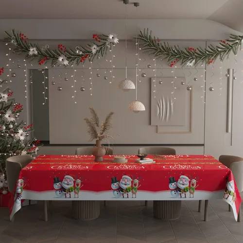 Miniatura 7 de Manteles de Navidad, paquete de 2 manteles rectangulares desechables para Año Nuevo de 54 por 110 pulgadas, manteles premium con diseño de alce