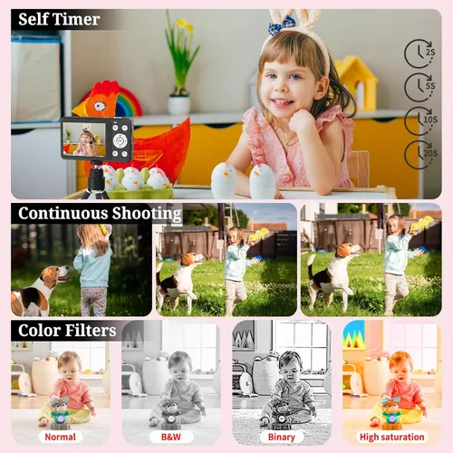 Miniatura 5 de Forc Cámara digital, FHD 4K 64MP apunta y dispara, cámaras digitales para niños con tarjeta de 64 GB, zoom 18X, antivibraciones, cámara pequeña Negro