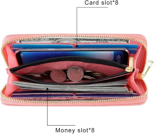 Miniatura 2 de HAWEE Cartera larga de cuero con cremallera para teléfono celular, tarjetero, monedero