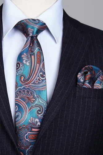 Miniatura 256 de HISDERN Corbatas para hombre, corbata de cachemira y bolsillo cuadrado tejido clásico floral para hombre, corbata de fiesta de boda