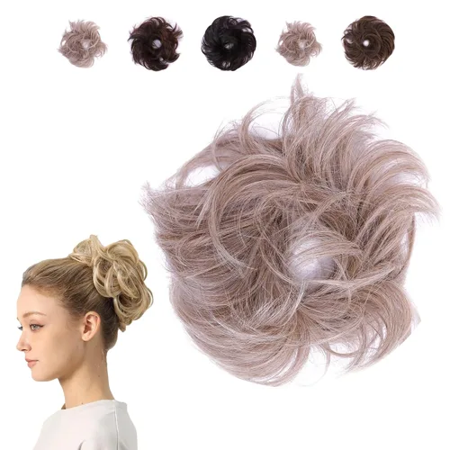 Miniatura 15 de Juvabun Pieza de pelo pequeño y desordenado color negro – Coletero sintético ondulado y rizado para mujer, mini extensión de moño para cabello fino