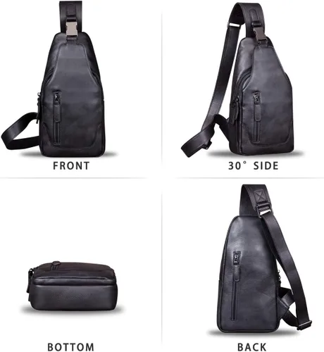 Miniatura 4 de IVTG Bolso bandolera de cuero genuino para hombres y mujeres, bolso cruzado de hombro en el pecho, mochila de senderismo, mochila vintage hecha a