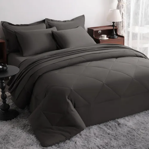 Miniatura 49 de NTBAY Juego de edredón Twin con sábanas, juego de ropa de cama Twin suave y transpirable de 5 piezas, cama Twin en una bolsa, juego de edredón Gris