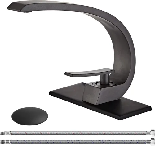 Miniatura 11 de grifo de mando único para lavabo, cromo y níquel cepillado o bronce aceitado, diseño de cascada, grifo mezclador