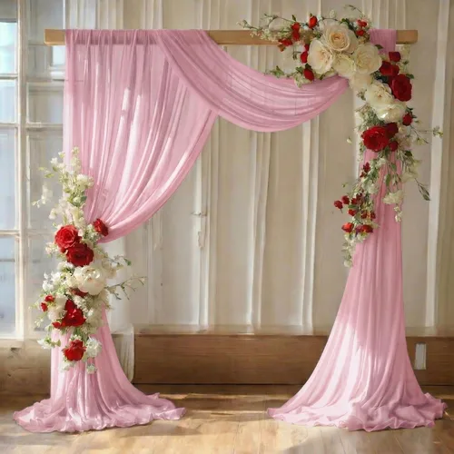 MDS Paquete de 1 panel de cortina de arco de boda (30 pulgadas de ancho x 30 pies de largo) tela de gasa transparente para boda, ceremonia, Rosa
