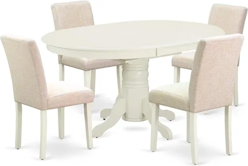 Miniatura 20 de HomeStock El juego de mesa de comedor de 5 piezas incluye una mesa de cocina ovalada con hojas y 4 sillas de comedor Parson de piel sintética