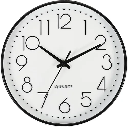 PATIKIL Reloj de pared de 10 pulgadas, funciona con pilas, silencioso, sin tictac, para decoración de oficina, dormitorio, color blanco y negro