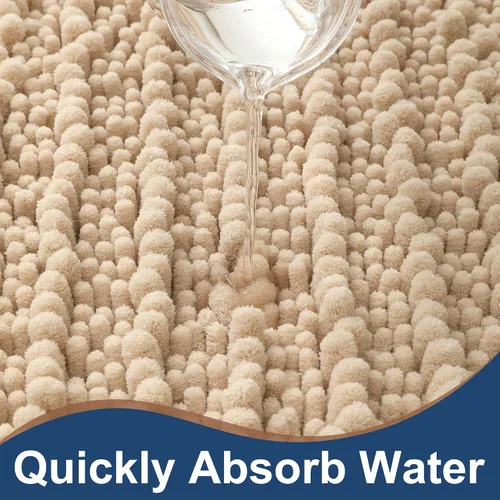 Miniatura 5 de FLOLEOPA Alfombras de Baño de Chenille de Lujo Color Beige Juego de Tapetes de Baño, Extra Suaves y Absorbentes Alfombras de Baño Antideslizantes