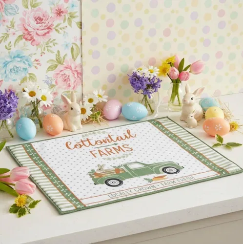 Miniatura 3 de Alfombra de secado de platos de primavera de Pascua: Camión de granja de zanahoria de cola de algodón y conejo (granja de conejo)