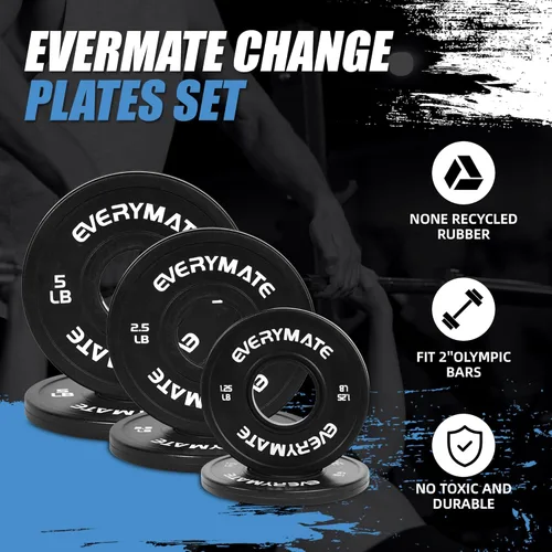 Miniatura 3 de EVERYMATE Juego de placas de peso de cambio negro, 1.25 libras, 2.5 libras, 5 libras, juego de placas olímpicas fraccionarias para entrenamiento