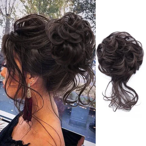 Miniatura 21 de KETHBE Moño desordenado, extensión de moños de pelo despeinado, banda elástica para el cabello, moño rizado para mujeres (negro)