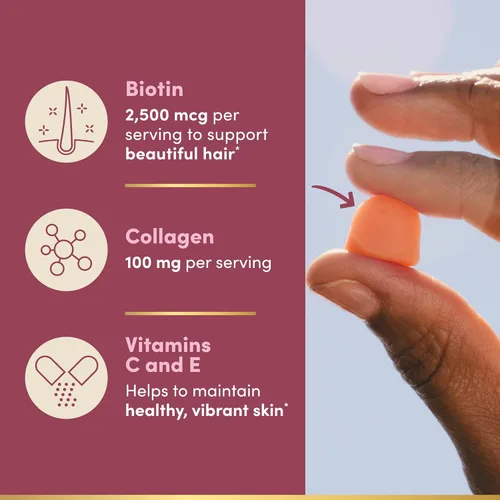 Miniatura 4 de Nature's Bounty Optimal Solutions - Gomitas de pectina de colágeno para cabello, piel y uñas, 100 mg de colágeno y 2,500 mcg de biotina por porción