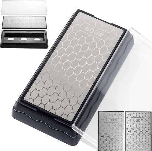 CWOVRS Piedra de afilar cuchillos de diamante de doble cara, placa de afilado de diamante con base antideslizante para tijeras, cuchillos de cocina